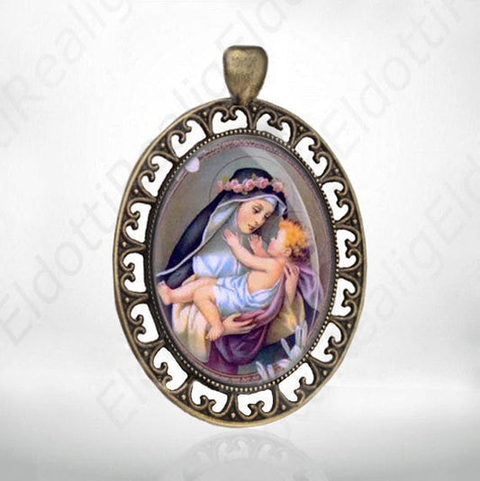 St Rose of Lima w Child Jesus Catholic Saint Medal Bronze Pendant /Charm Retro Jewelry
