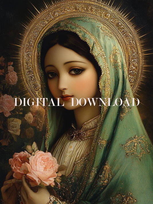 Our Lady Virgin Mary with Roses Religious Art Digital Image image 0