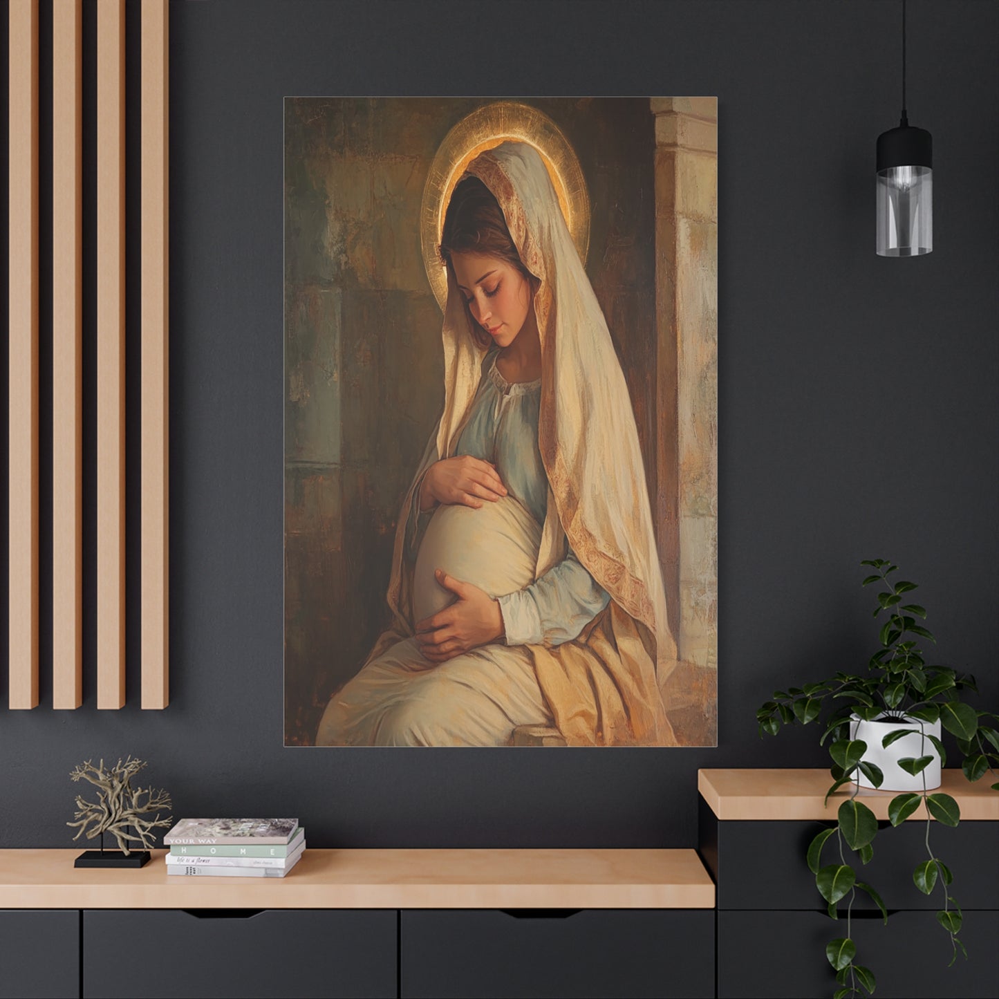 Mother Mary During Her Pregnancy Catholic Canvas Wall Art, Christian Decor