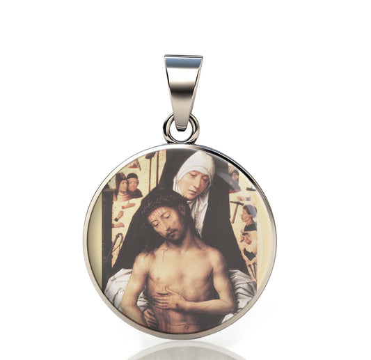 Our Lady Sorrows Mother 925 Sterling Silver Round Pendant Christian Religious Medal Small 20mm