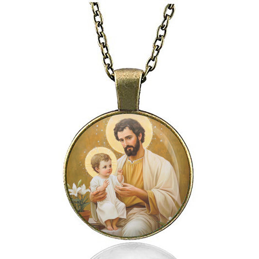 Saint Joseph with Baby Jesus Necklace Medal Religious Pendant