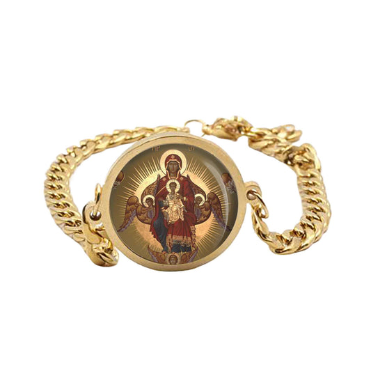 Our Lady Veneration Curb Bracelet Gold or Silver tone Religious Jewelry Simple Chain