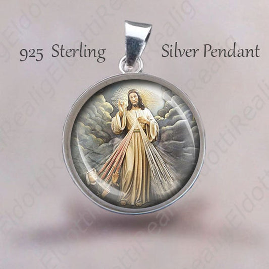 Divine Mercy Religious Christian Necklace. Jesus Christ Religious Pendant. Sterling Silver 925 Medal