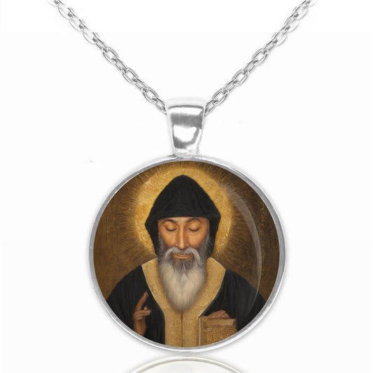 St. Charbel Catholic Necklace Medal Round Pendant Lebanese Art, Roman Catholic Monks