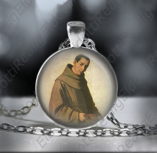 St Diego de Alcala Catholic Necklace. Religious Medal Patron Christian Silver Tone Jewelry