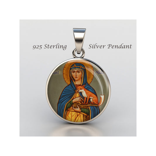 Saint Mildred Catholic sterling silver 925 Christian Medal Patron Pendant image 0