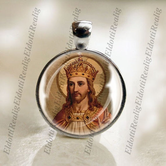 Jesus Christ The King - Christian Catholic Medal Pendant Religious Cabochon