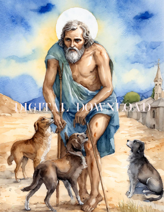 Saint Lazarus of Bethany Watercolor Painting Style Religious Art Digital  Print image 0
