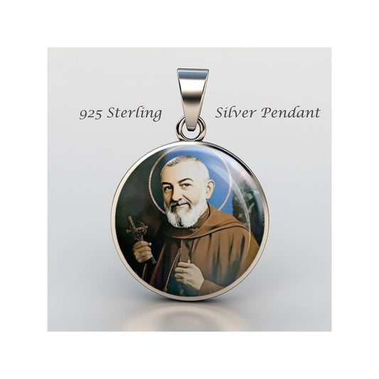 Saint Padre Pio Catholic sterling silver 925 Christian Medal Patron Pendant image 0