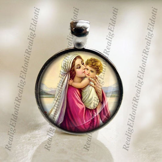 Beautiful Mother Mary and Baby Jesus - Christian Catholic Medal Pendant