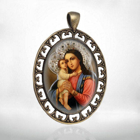Seeking of the Lost Vziskanie Pogibshih  Virgin Mary Medal Orthodox Bronze Tone Christian Jewelry