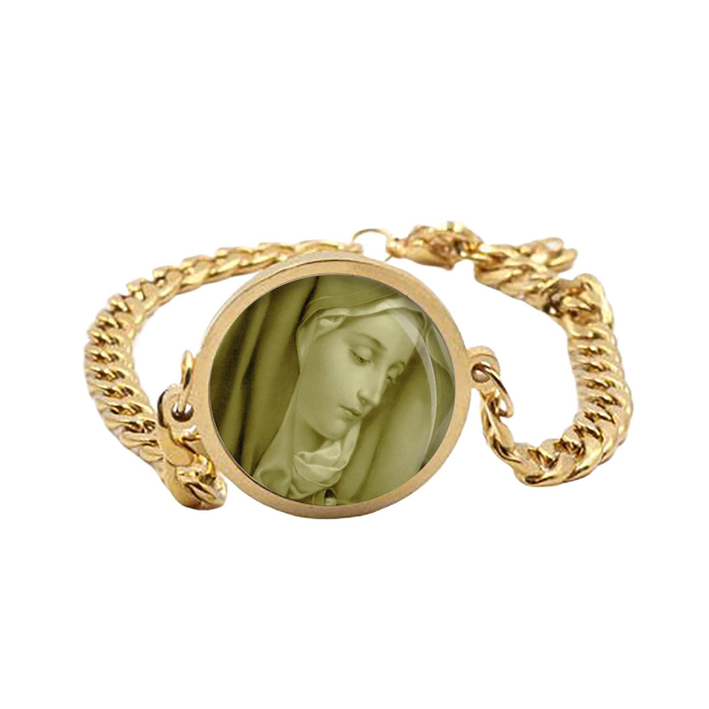 Our Lady Sorrows Mary Curb Bracelet Gold or Silver tone Religious Jewelry Simple Chain