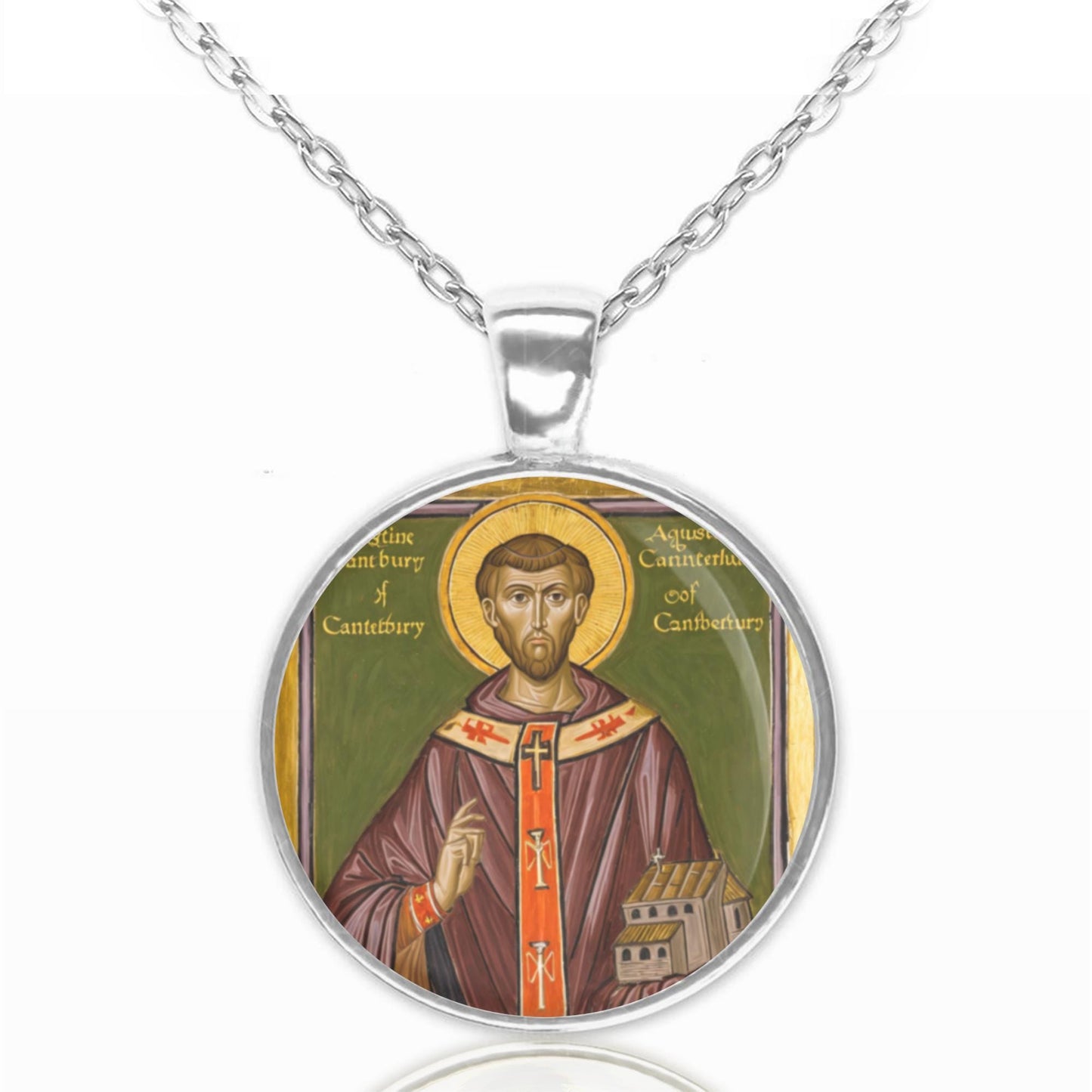 St. Augustine of Canterbury Necklace Medal Silver/Bronze Pendant Christian Religious Jewelry