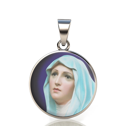 Our Lady Mary 925 Sterling Silver Round IV Pendant Christian Religious Medal Small 20mm