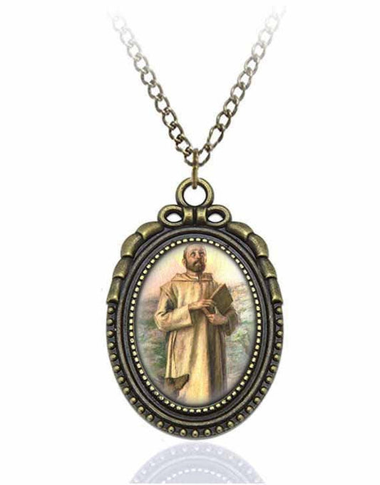St William of Vercelli Catholic Necklace Bronze Medal w Chain Oval Pendant Saint