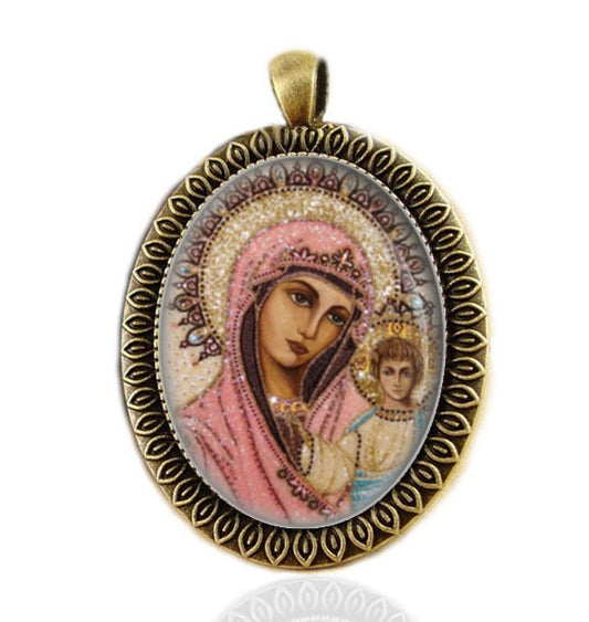 Our Lady of Kazan Theotokos Medal Orthodox Orthodox Icon Bronze Pendant Religious  Style Jewelry