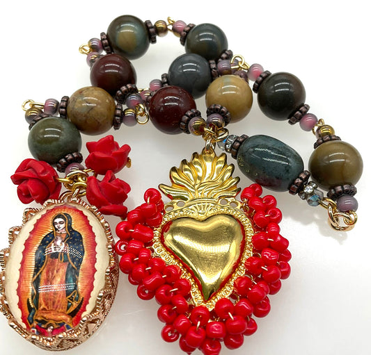Rosary Catholic One Decade Our Lady of Guadalupe Indian Agate Stones