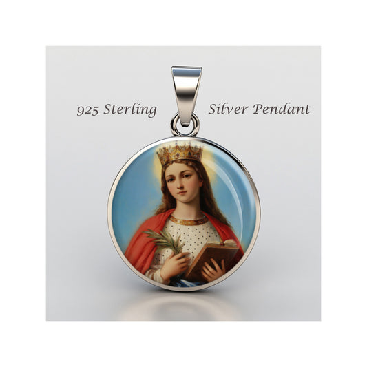 Saint Dymphna Catholic sterling silver 925 Christian Medal Patron Pendant image 0