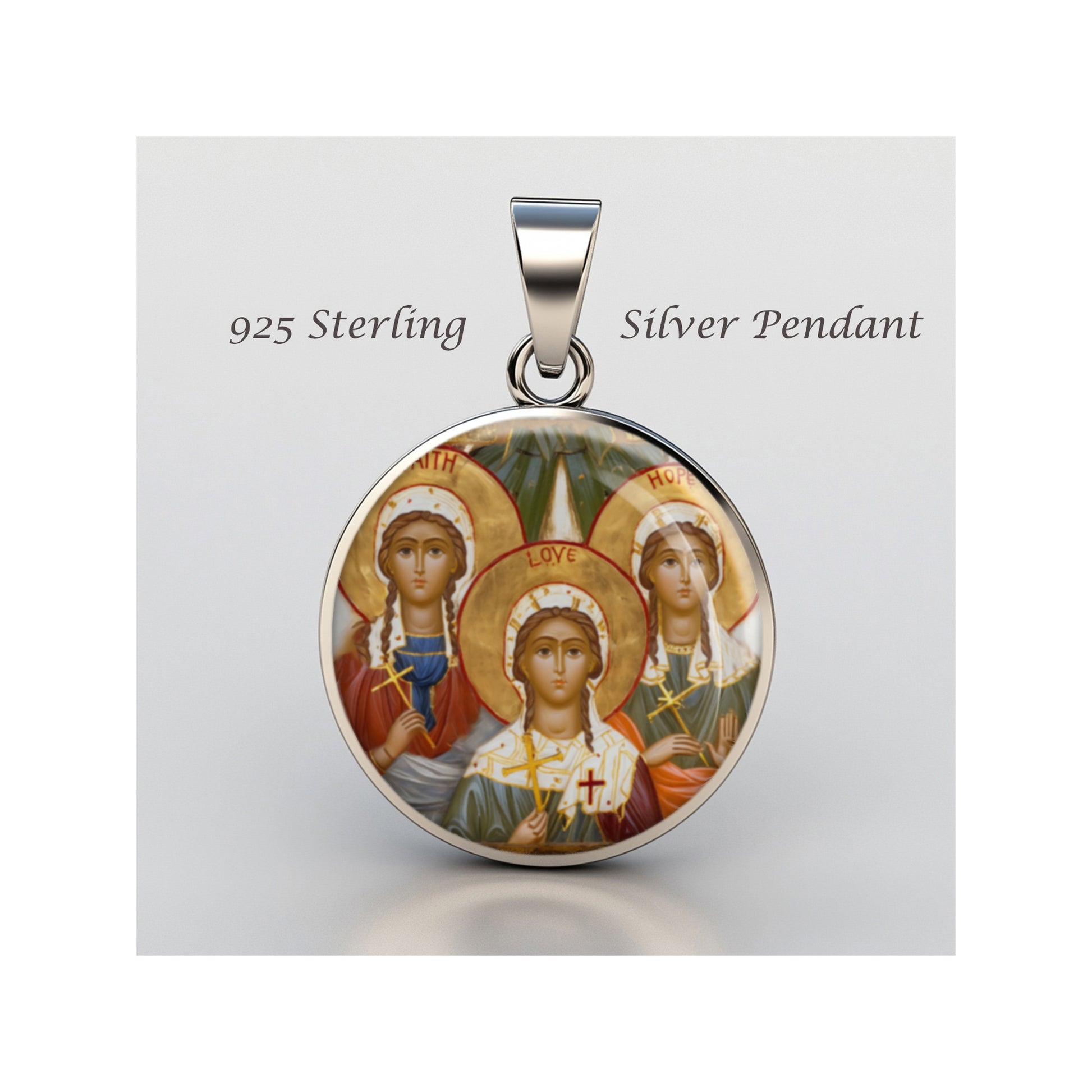 Saint Faith Hope And Charity Catholic sterling silver 925 Christian Medal Patron image 0