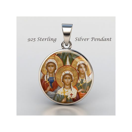 Saint Faith Hope And Charity Catholic sterling silver 925 Christian Medal Patron image 0