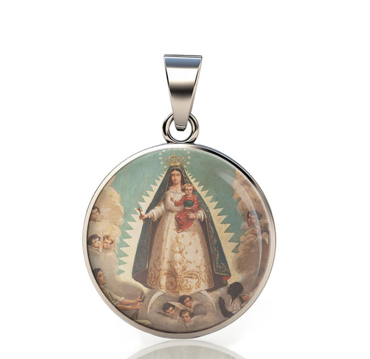 Our Lady Charity Cuba Virgin Catholic Mary 925 Sterling Silver Round Pendant Christian Religious Medal Small 20mm