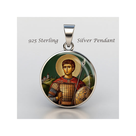 Saint Demetrios Catholic sterling silver 925 Christian Medal Patron Pendant image 0