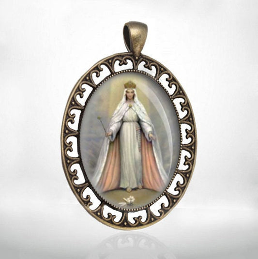 Our Lady Queen of the Universe Virgin Mary Jewelry Pendant Bronze Brass Medal