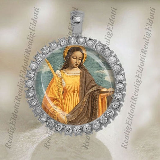 St. Agatha Christian Patron Catholic Silver Tone Medal Pendant