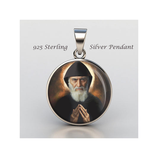 Saint Charbel Sterling Silver 925 Christian Medal Pendant | Patron Saint Jewelry | Religious Gift for Christians