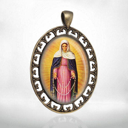 Holy Virgin Mary Our Lady of Rosary Medal Catholic Jewelry NEW