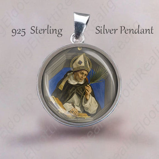 St Albert The Great Religious Christian Medal. Sterling Silver 925 Pendant 20mm. Patron Saint Necklace Medal