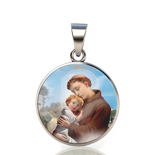 Saint Anthony Of Padua with Baby Jesus Religious Christian sterling silver 925 Christian Medal Patron
