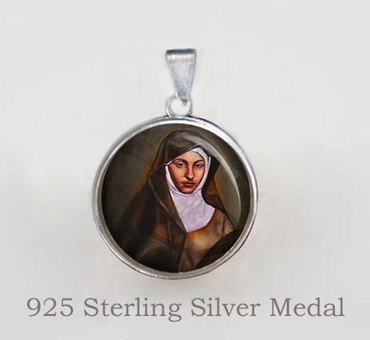 St Catherine of Bologna Religious Christian Medal. Italian Nun and Virgin. Sterling Silver 925 Pendant 20mm. Patron Saint Necklace Medal
