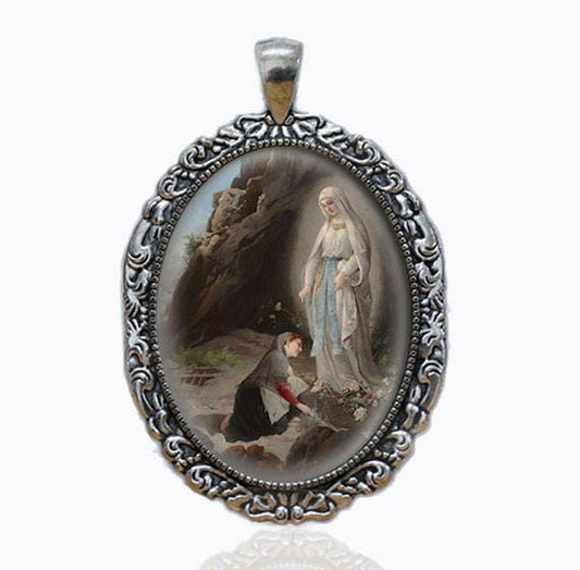 Our Lady of Lourdes  Religious Catholic Medal Pendant Jewelry Virgin Mary At Sacred Spring