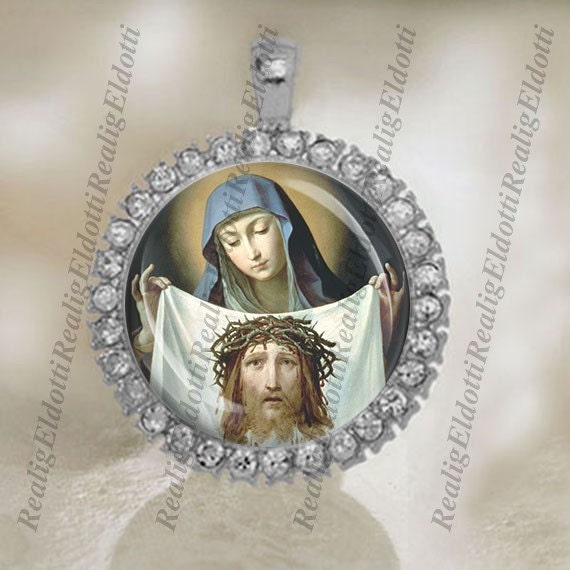 St Veronica and The Holy Face Veronica's Veil Catholic Silver Tone Medal Pendant