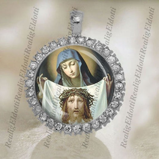 St Veronica and The Holy Face Veronica's Veil Catholic Silver Tone Medal Pendant