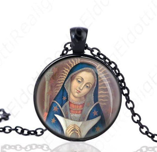 Our Lady of Altagracia Black Necklace Virgin Mary Patron of Dominican Republic Catholic Medal Religious Pendant w Chain