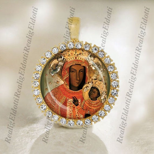 Our Lady of Czestochowa Christian Catholic Gold Tone Medal Pendant Jewelry