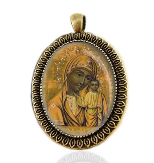 Black Madonna Theotokos of Tabyn Virgin Mary Medal Bronze Tone Christian Orthodox