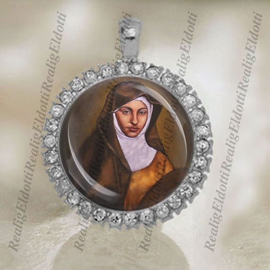 St. Catherine of Bologna Catholic Patron Saint Silver Tone Medal Pendant Charm Cabochon