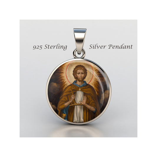 Saint Genesius Catholic sterling silver 925 Christian Medal Patron Pendant image 0