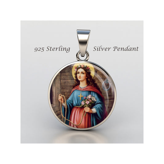 Saint Philomena Catholic sterling silver 925 Christian Medal Patron Pendant image 0