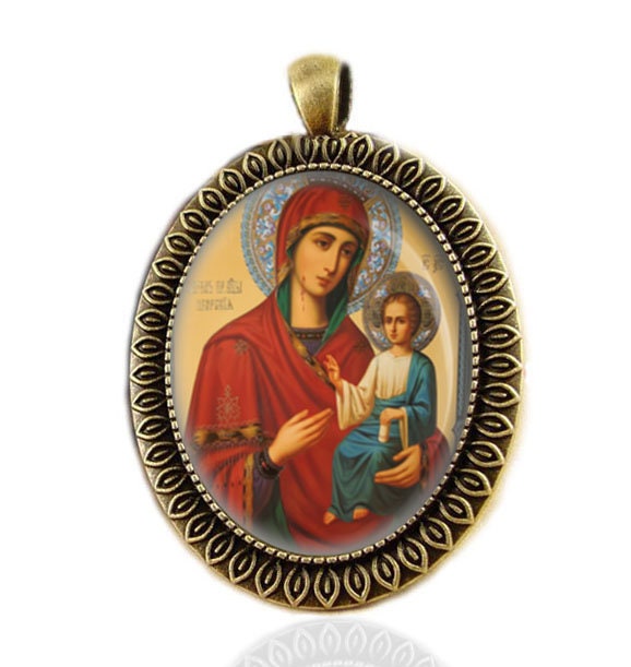 Panagia Portaitissa Iviron Theotokos Medal Keeper of the Gate Orthodox Orthodox Icon Bronze Pendant Religious
