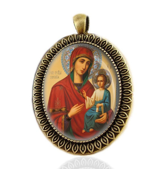 Panagia Portaitissa Iviron Theotokos Medal Keeper of the Gate Orthodox Orthodox Icon Bronze Pendant Religious