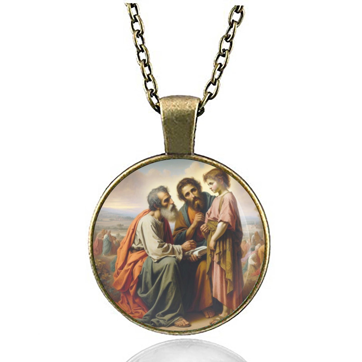 St Joseph, Jesus With John The Baptist  Medal Necklace Chain Art Jewelry