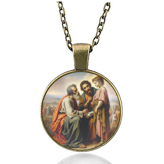 St Joseph, Jesus With John The Baptist  Medal Necklace Chain Art Jewelry