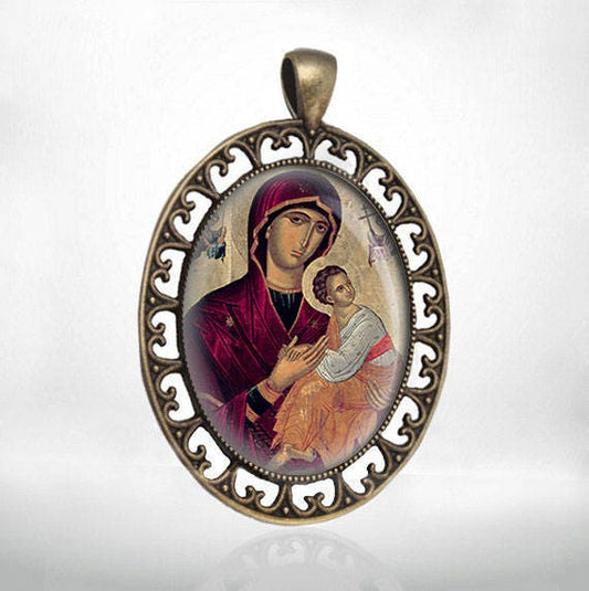 Our Mother of Perpetual Help Medal.  Our Lady of Perpetual Succor Catholic Christian Medal. Virgin Mary Pendant