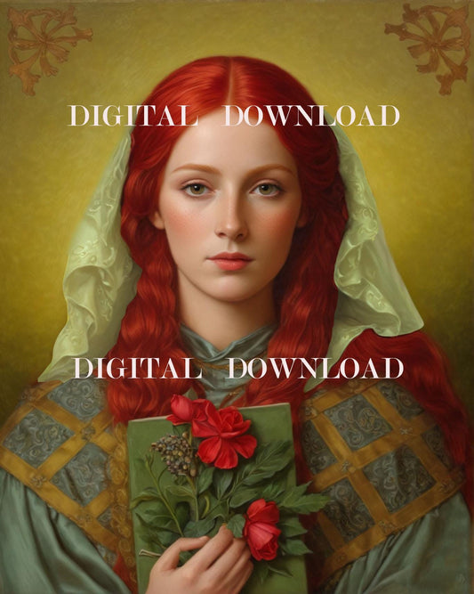 St. Dymphna Art  Patron of Mental Health Religious Art Digital Image image 0