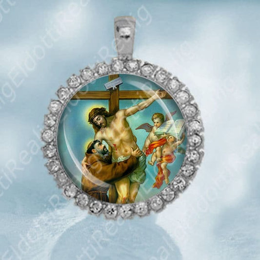 St Francis Embracing Jesus Christ Catholic Medal Christian Pendant