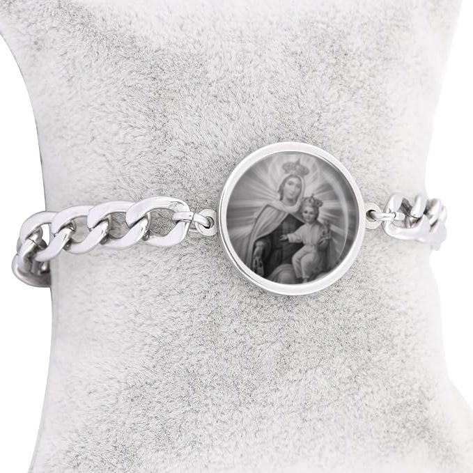 Our Lady Carmel Curb Bracelet Gold or Silver tone Religious Jewelry Simple Chain